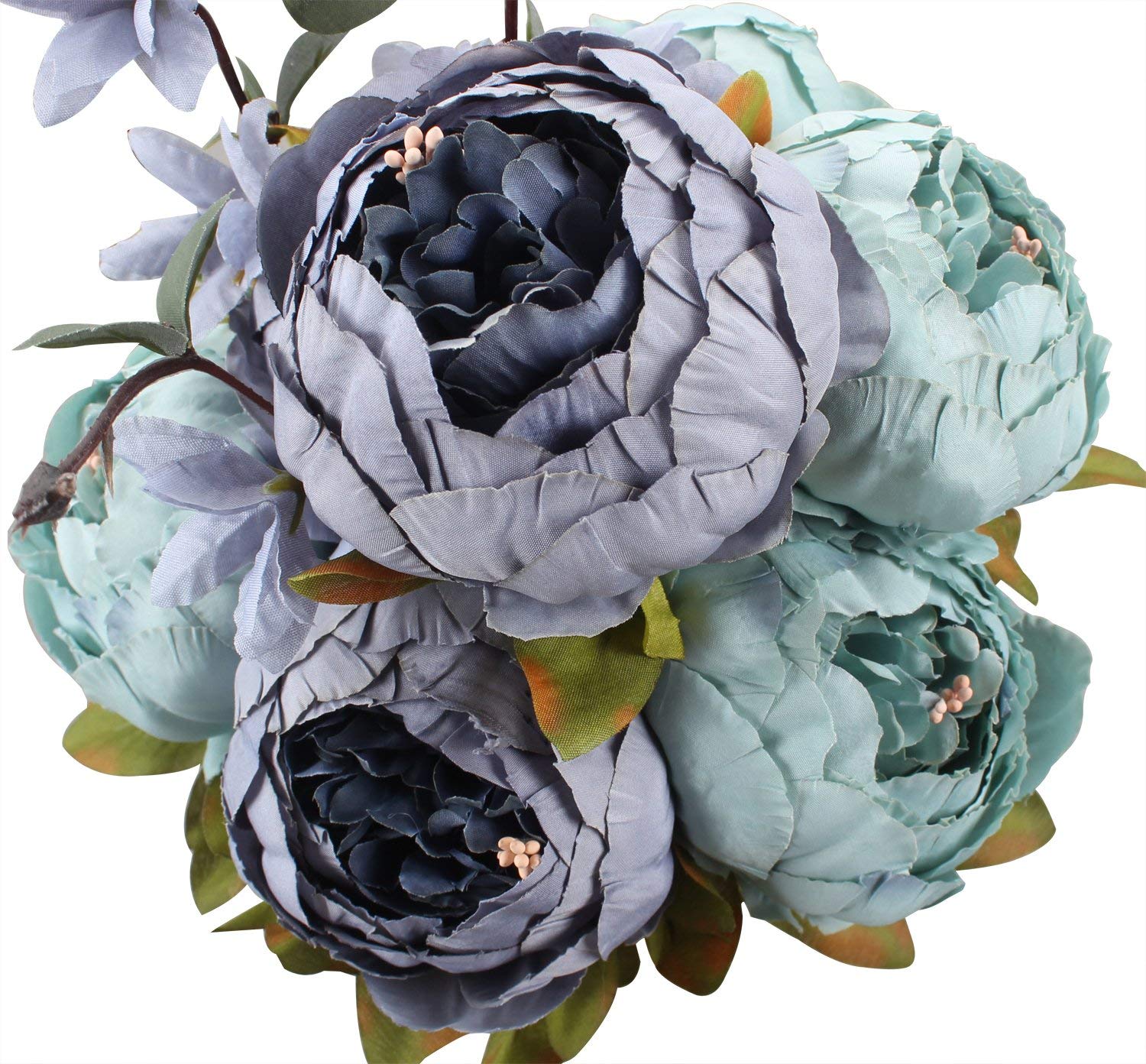 Ruiuzioong Vintage Artificial Peony Silk Flowers Bouquets Wedding Decoration Home Table Kitchen Office Garden Bridal Greenery Plants (Grey Blue)