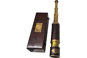 Antique Kelvin & Hughes London 1917 Brass and Leather Telescope Handheld Pirate Spyglass W/Wooden Box
