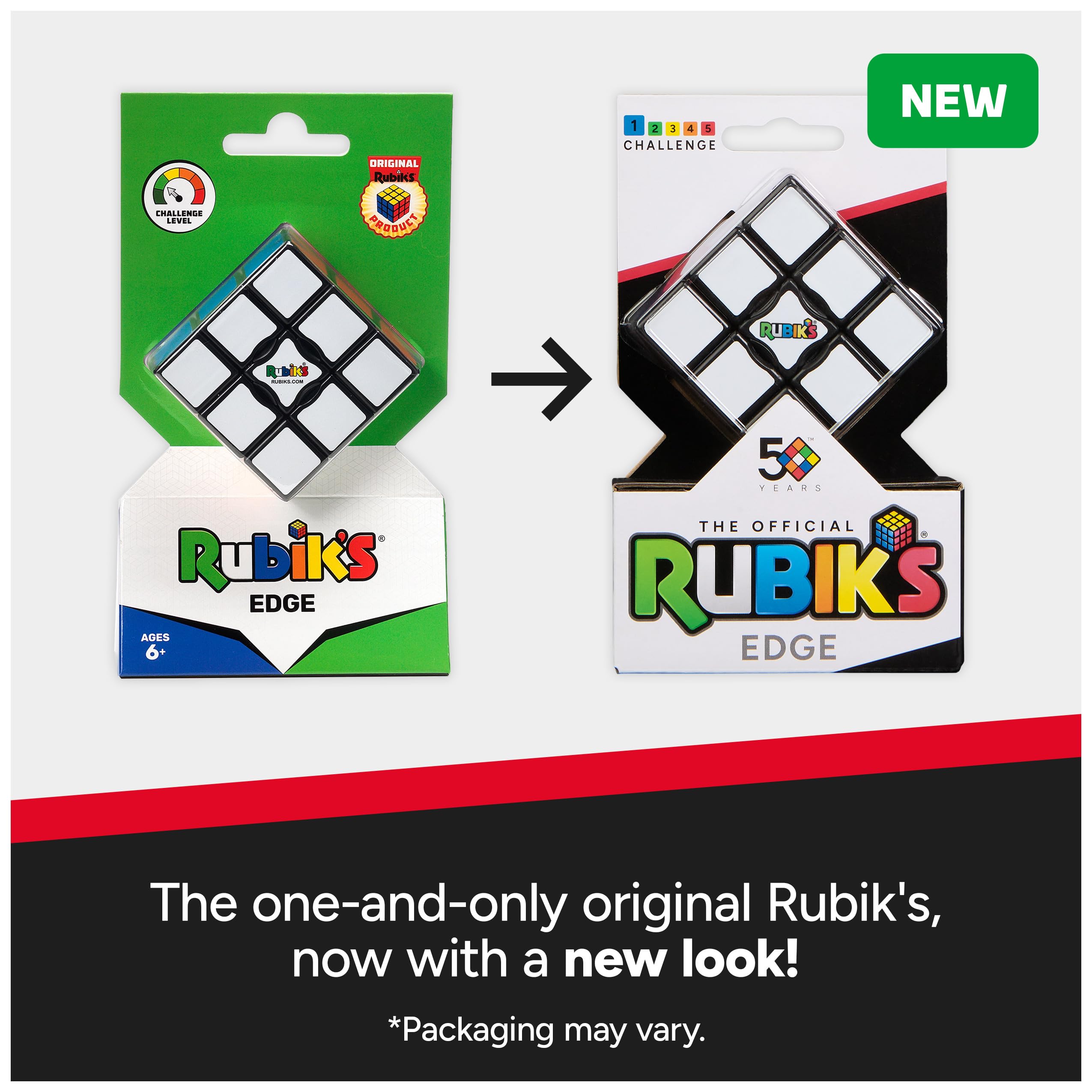 Rubik’s Cube, Edge, 3x3x1 Cube for Beginners, Single Layer Puzzle Problem-Solving STEM Toy, Problem-Solving Brain Teaser, Classic Color-Matching Puzzle, Fidget Toy, Stocking Stuffers for Ages 8 & Up