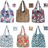 WAYRUIGD Foldable Reusable Shopping Bags,6 Pack Heavy Duty Tote for Grocery | Lightweight Polyester, machine washable. Compact fold fits in purse. Sturdy 50lb capacity. Great for groceries&amp;travel,Beach