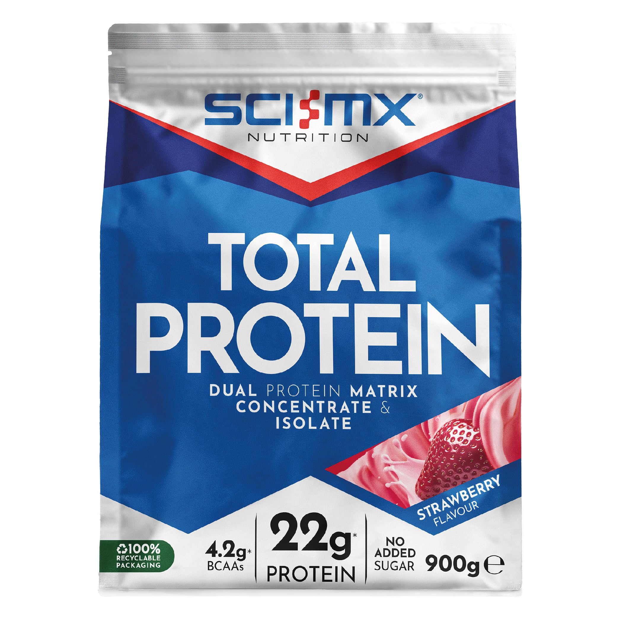 SCI-MX Total Protein - Dual Concentrate & Isolate Powder - Lean Muscle Development - Strawberry • No Added Sugar • 4.2g BCAAs • 900g