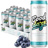 Good Daze Energy Drink, 200mg of Caffeine, Sugar Free, Blueberry 12-Pack | B Vitamins, L-Theanine, Pre Workout Performance with Antioxidants,12 FL OZ Cans