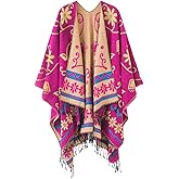 Urban CoCo Women's Retro Style Vintage Pattern Tassel Poncho Shawl Cape Wraps For Women