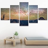 SIGNWIN 5 Panel Canvas Wall Art Aerial Astronomy & Space Dramatic Global Green Photography Realism Stars Ultra for Home Decorations Ready to Hang - 60