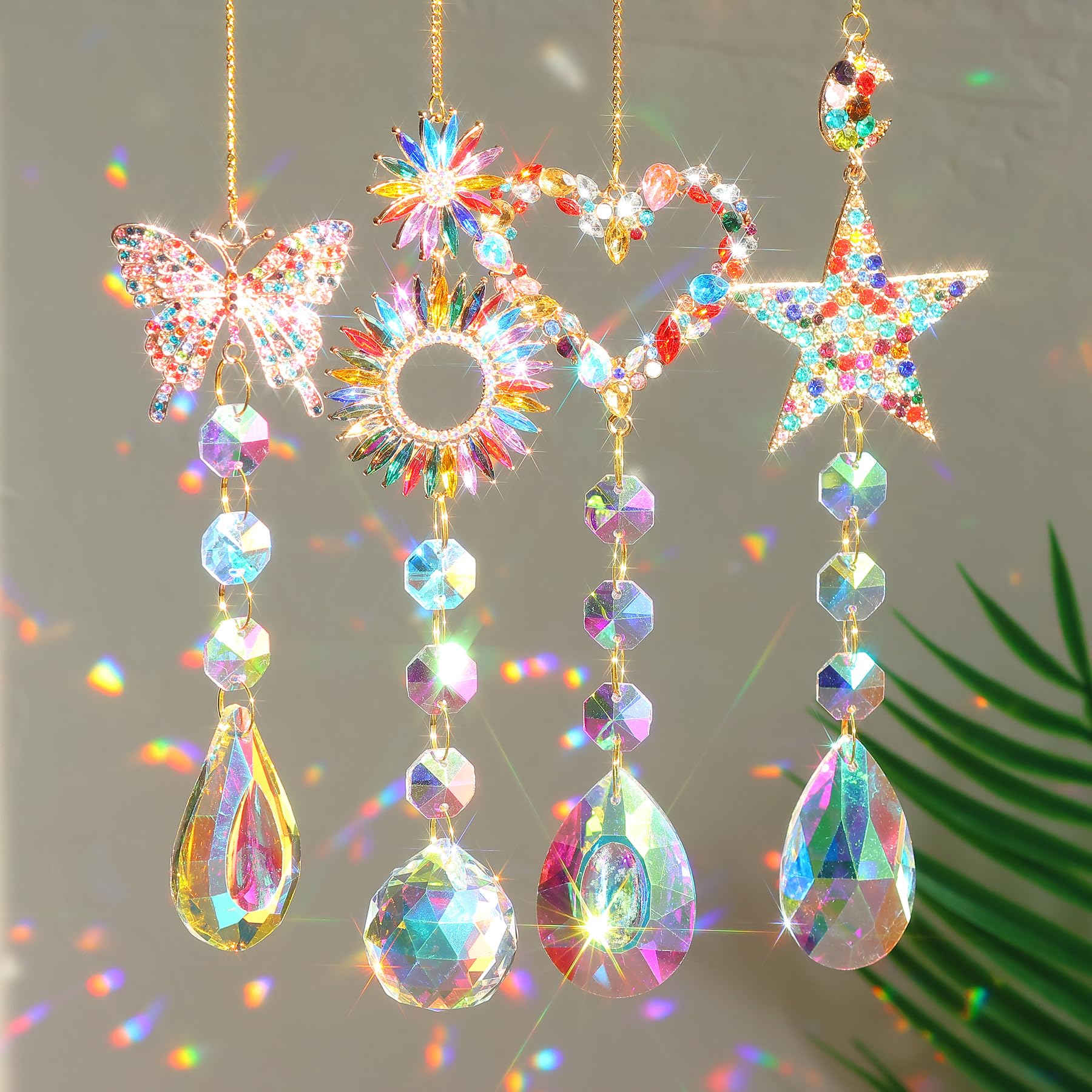 YeahBoom Suncatcher Crystal Window – Pack of 4 Pendant Decoration, Hanging Window Decoration, Rainbow Crystals for Home and Garden Decoration