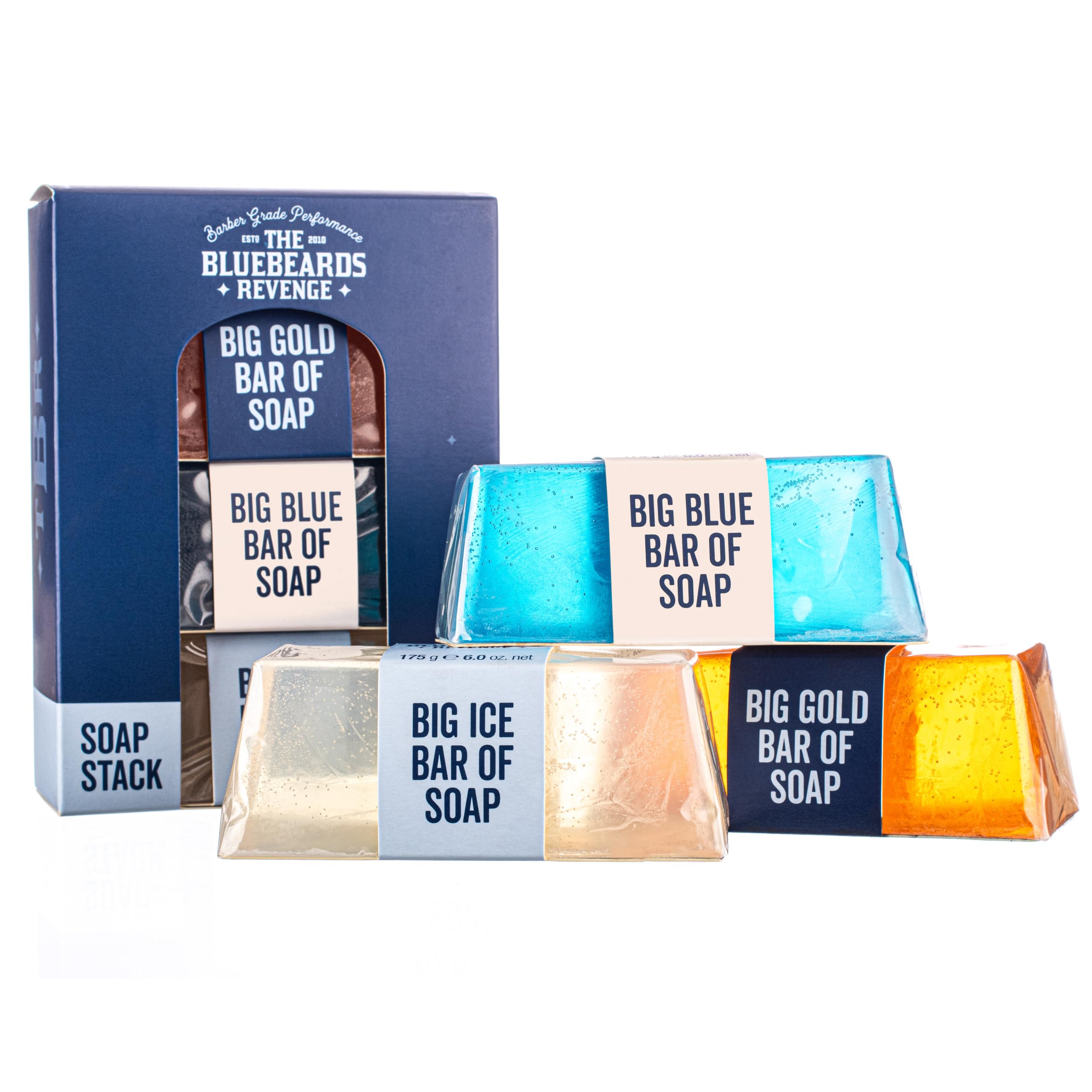 The Bluebeards Revenge, Soap Stack Gift Set For Men. A Vegan Soap For Men. All Skin Types Including Sensitive And Oily Skin. Includes Big Blue, Cuban Gold And Classic Ice Soap. 3 x 175g bars.