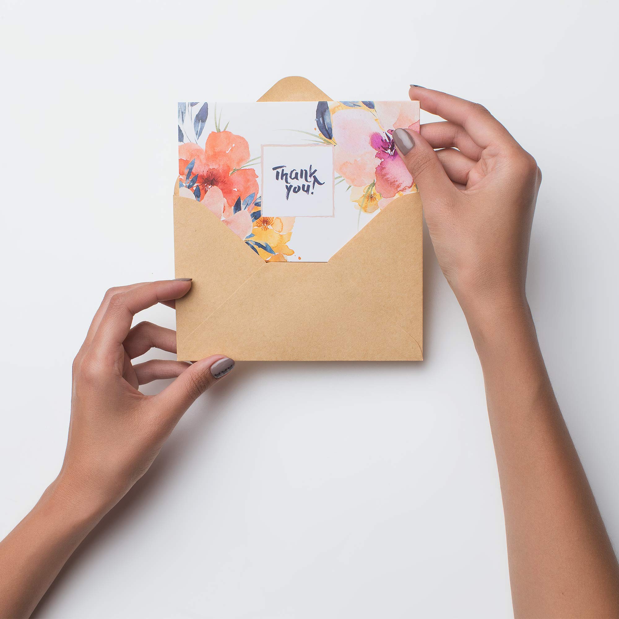 Thank You Cards Greeting Set | 50 Blank Thank You Notes With 50 Envelopes | Floral Watercolor Stationary Card | Bulk Pack For Wedding Baby & Bridal Shower Business Anniversary 4 x 6 inch