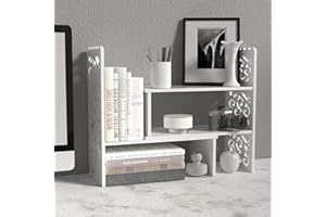 MASAKA B&W - Kawaii Storage Desktop Organizer for Your Desk Space, Double H Plants Display Shelf, Home Office Storage Rack Adjustable Stackable for Office, Dormitory (White*09)