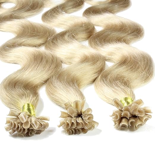 hair2heart 50 x 1g Echthaar Bonding Extensions, gewellt - 50cm - #20 aschblond, Keratin Haarverlängerung Bondings