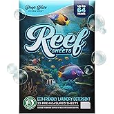 Reef Sheets Laundry Detergent Sheets, 64 loads, Hypoallergenic & Plastic-Free Eco-Friendly Packaging, Gentle on Skin, Tough on Stains, Travel-Friendly, Deep Blue Ocean Scent, 32ct