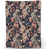 Ti Caldi Cute Bunny & Red Floral Blanket | Soft Warm Fuzzy Lightweight Flannel Rabbit Throw Blanket Perfect for Couch, Bed, Travel & Outdoor Use, Cozy Blankets for Adults Kids Women Girls 60×50 in
