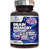 Brain Memory Supplement Pills - 3X Strength Nootropics for Concentration, Clarity & Focus Support - Brain Health Cognitive Vitamins with Bacopa, Phosphatidylserine & DMAE, Brain Booster - 240 Capsules
