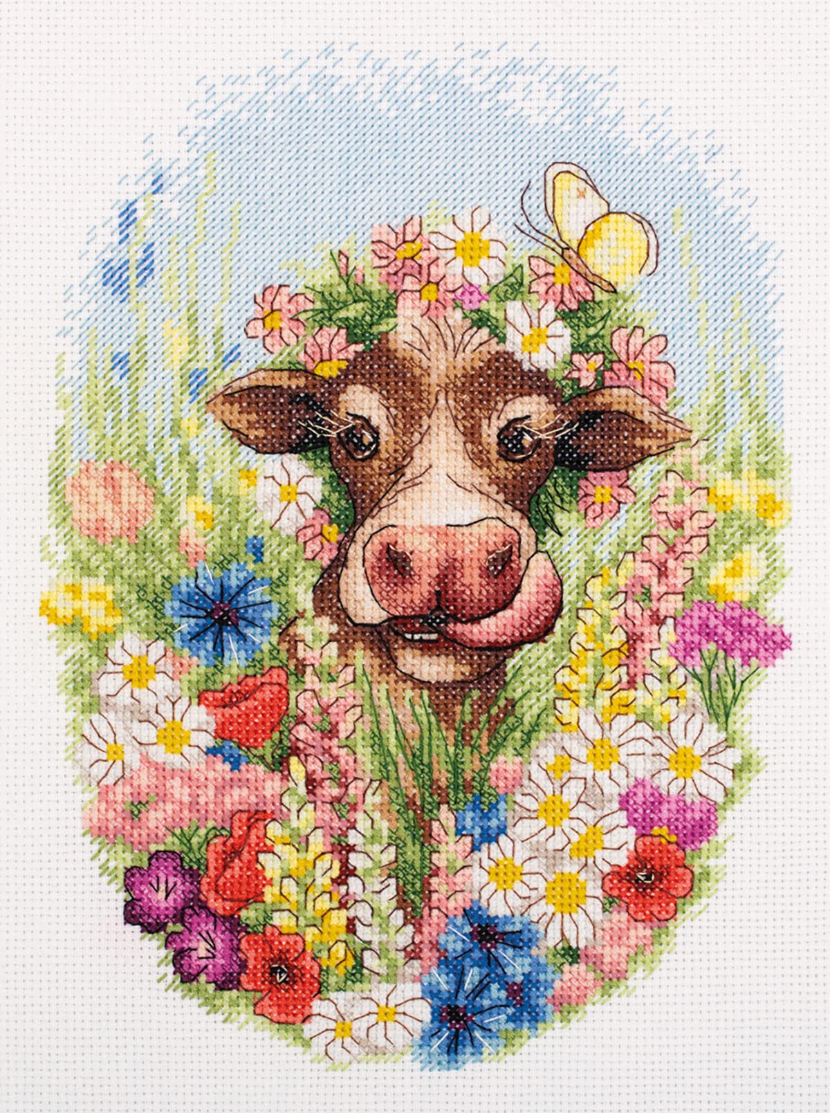 PANNA - Counted Cross Stitch Kit - Embroidery Kit - J-7217 - Pre-Sorted Threads - Sunny the Cow - Aida - 7.7 x 10 Inch - DIY Kit — image 1