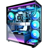 MUSETEX ATX PC Case 7 PWM ARGB Fans Pre-Installed, Type-C Mid Tower Computer Case with Full-View Dual Tempered Glass, Gaming PC Case, Black(K2)