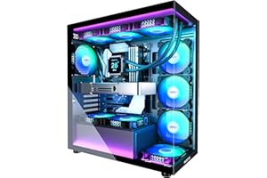 MUSETEX ATX PC Case 7 PWM ARGB Fans Pre-Installed, Type-C Mid Tower Computer Case with Full-View Dual Tempered Glass, Gaming 