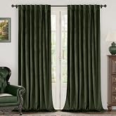 BGment Olive Green Velvet Blackout Curtains 52 x 84 Inch Length, 2 Panels | Super Soft, Luxury, Thick, Thermal Insulated Curtains, Room Darkening Drapes, Living Room, French Door, Back Tab Rod Pocket