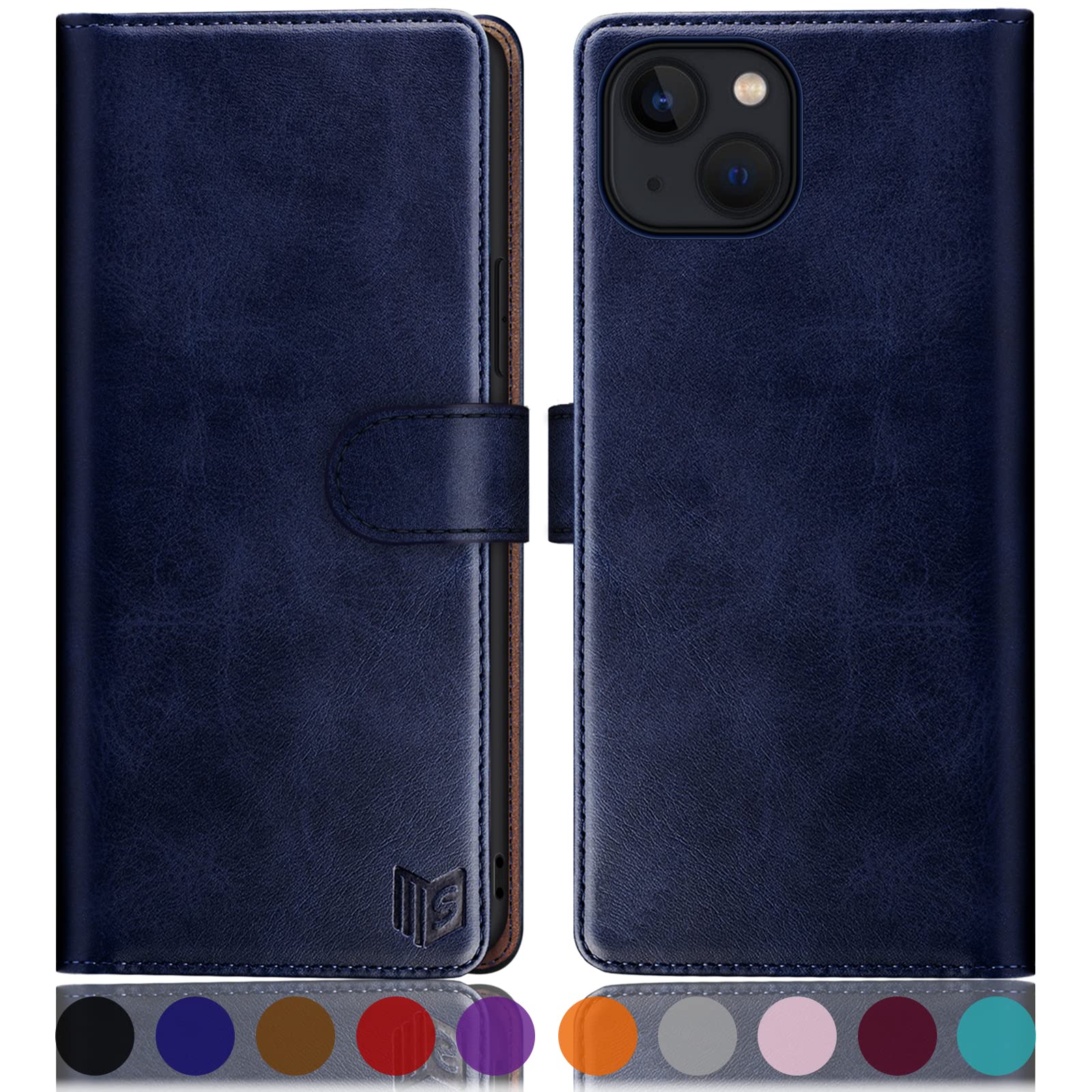 SUANPOT for iPhone 14 Plus 6.7 inch case with [Credit Card Holder][RFID Blocking],PU Leather Flip Book Protective Cover Women Men for Apple 14 Plus Phone case Blue