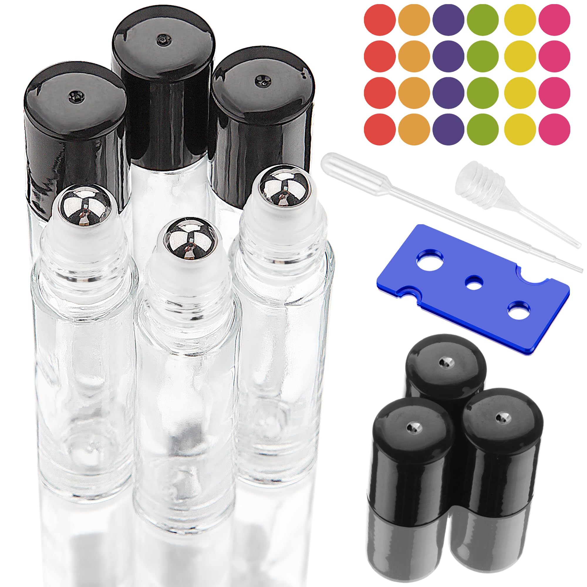 DKBT Essential Oil Roller Bottles 6Pcs 10ml Empty Glass Rollerball Bottle Roll on Bottles with Stainless Steel Roller Balls Transparent for Essential Oils Perfumes Cosmetics — image 1