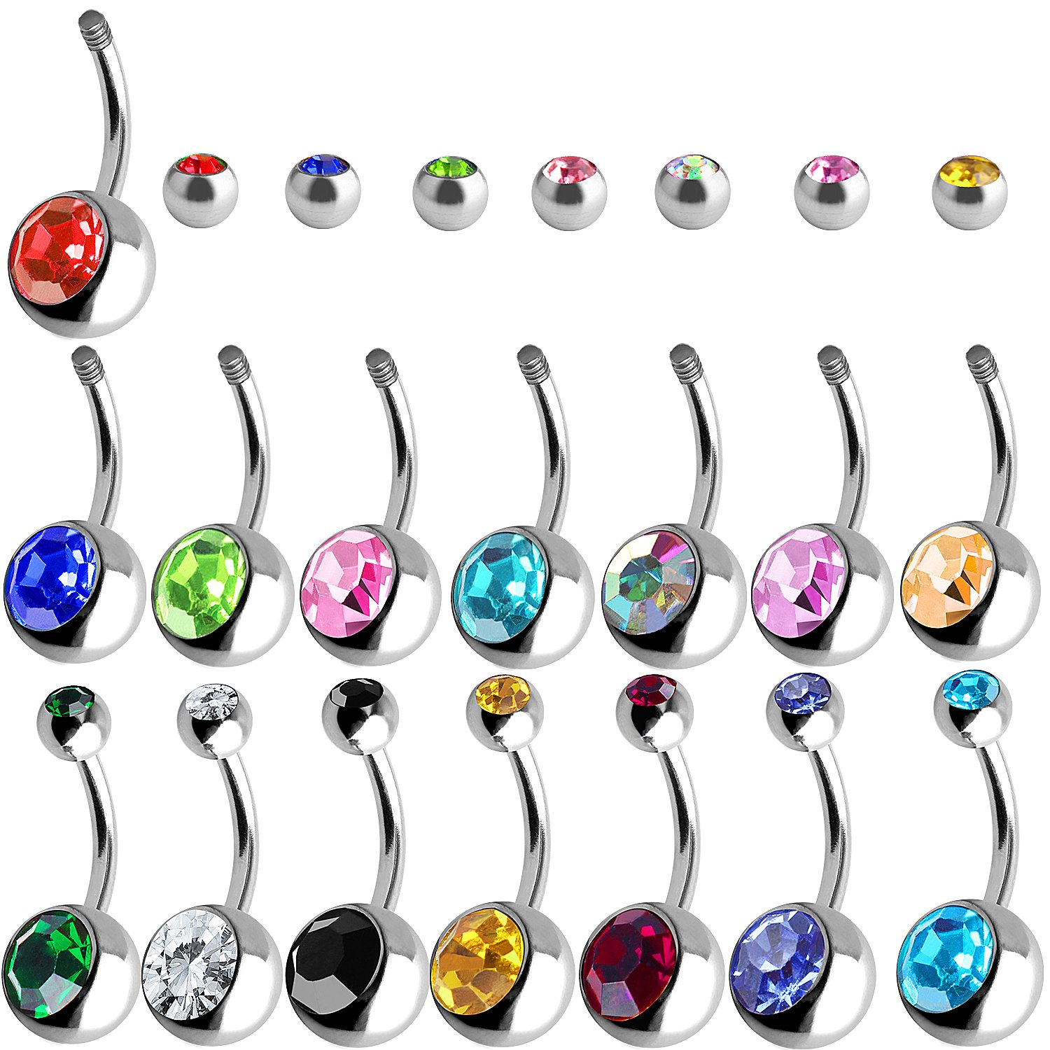 15 Pcs Belly Bars Button Belly Rings Navel Ring Belly Piercing Set
