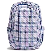 Vera Bradley Women's Cotton Large Travel Backpack Travel Bag, Amethyst Plaid - Recycled Cotton, One Size