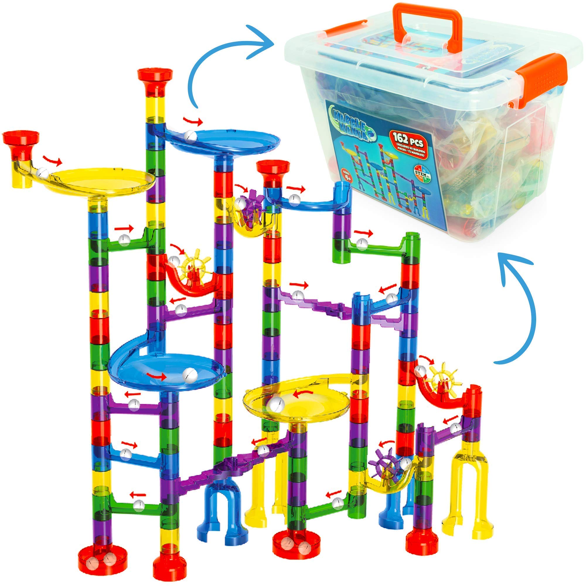 Marble Mania Marble Run - Marble Runs for Kids - 162 Pieces Plus Storage Tub - Construction Toys for 4-8 Year Old Boys or Girls - Educational STEM Toys for 4+ Year Olds