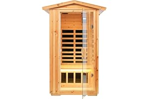 LTCCDSS Outdoor Far Infrared Sauna 1 Person, Canadian Hemlock, Withstand Outdoor Temp -10℉-149℉| Low EMF Sauna Room for Home-Chromotherapy-Bluetooth Speaker