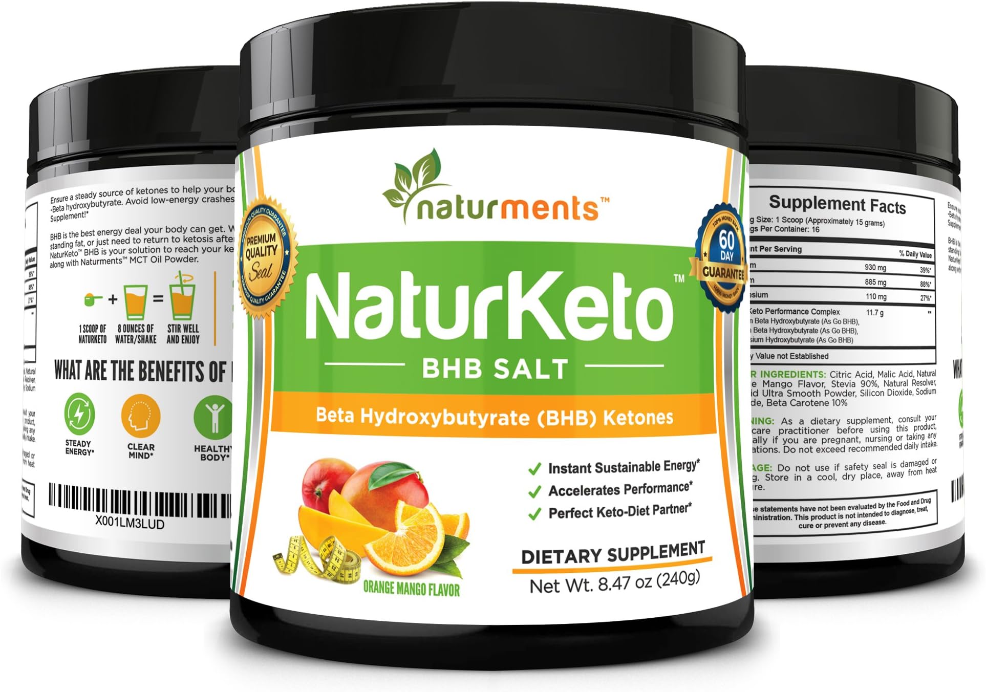 Exogenous Ketones BHB Salts Supplement: Beta Hydroxybutyrate Ketogenic Diet Salt Supplements for Fat Burning, Healthy Weight Loss, Energy Enhancement, Athletic Performance Boost & Mental Focus - 240g