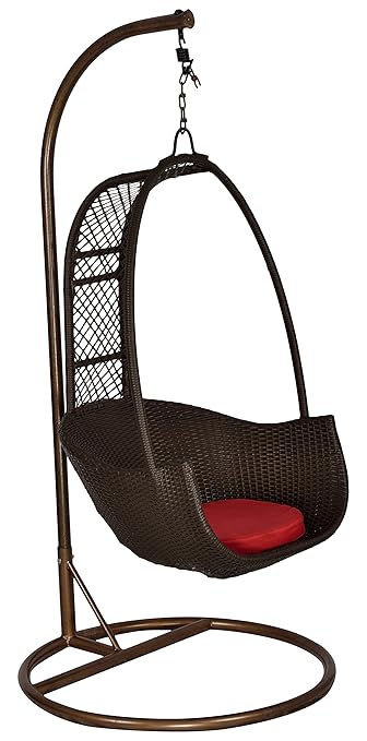 FurniFuture?? Royal Outdoor Hanging Swing Chair With Stand - (Coffee Brown)