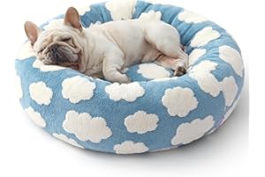 LE SURE Shown on TV Donut Dog Bed Medium Size Dog - Round Cat Beds Indoor as Christmas Bed Gift for Calming with Washable Cover, Cute Beds with Jacquard Shaggy Plush & Anti Slip Bottom, 30 Inch, Blue