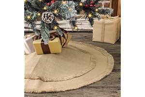 Ivenf Christmas Tree Skirt, 30 inches Small Plain Burlap Tree Skirt with Tassels, Natural Jute Tree Skirt for Xmas Home Decor Indoor, Fall Winter Rustic Christmas Decorations for Slim Pencil Tree