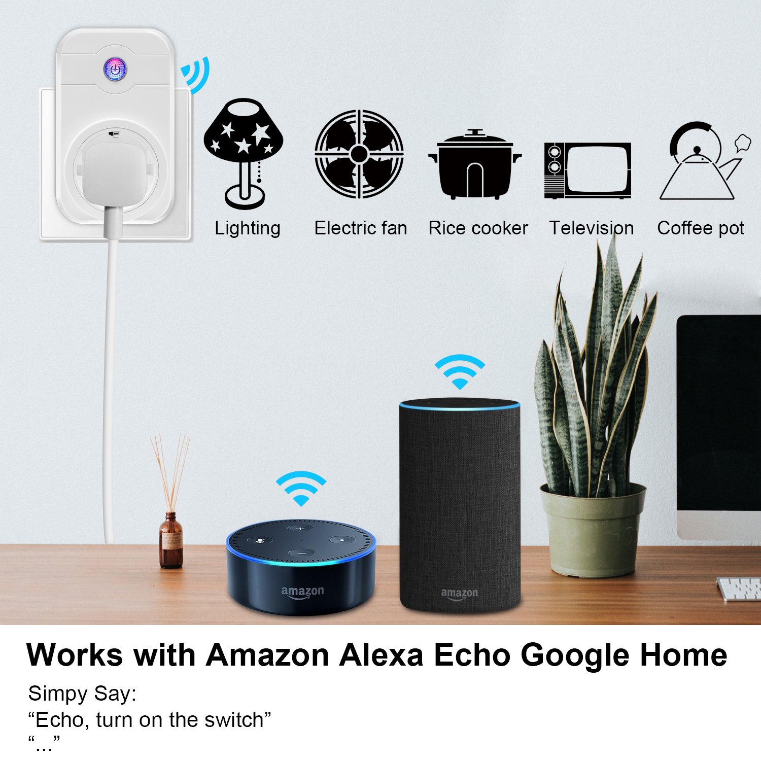 WiFi Smart Plug, LOBKIN Wireless Outlet Intelligente Timing-Buchse Kompatibel mit Alexa & Google Home, kein Hub erforderlich, Timing-Funktion, Remote Control Ihre Geräte überall (Weiß)