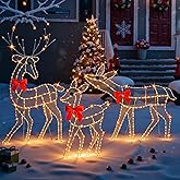 [3-Piece Reindeer Christmas Decorations Outdoor] 2D Lighted Deer Family with 260 LED Light. Durable Yard Lawn Holiday Decor, Outdoor Lighted Holiday Display for Yard Lawn Garden-White