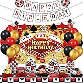 Casino Theme Party Decorations, Casino Birthday Party Supplies Las Vegas Party Decorations Poker Happy Birthday Banner Backdrop Balloon Poker Theme Tablecloth Plate Casino Table Honeycomb Centerpieces