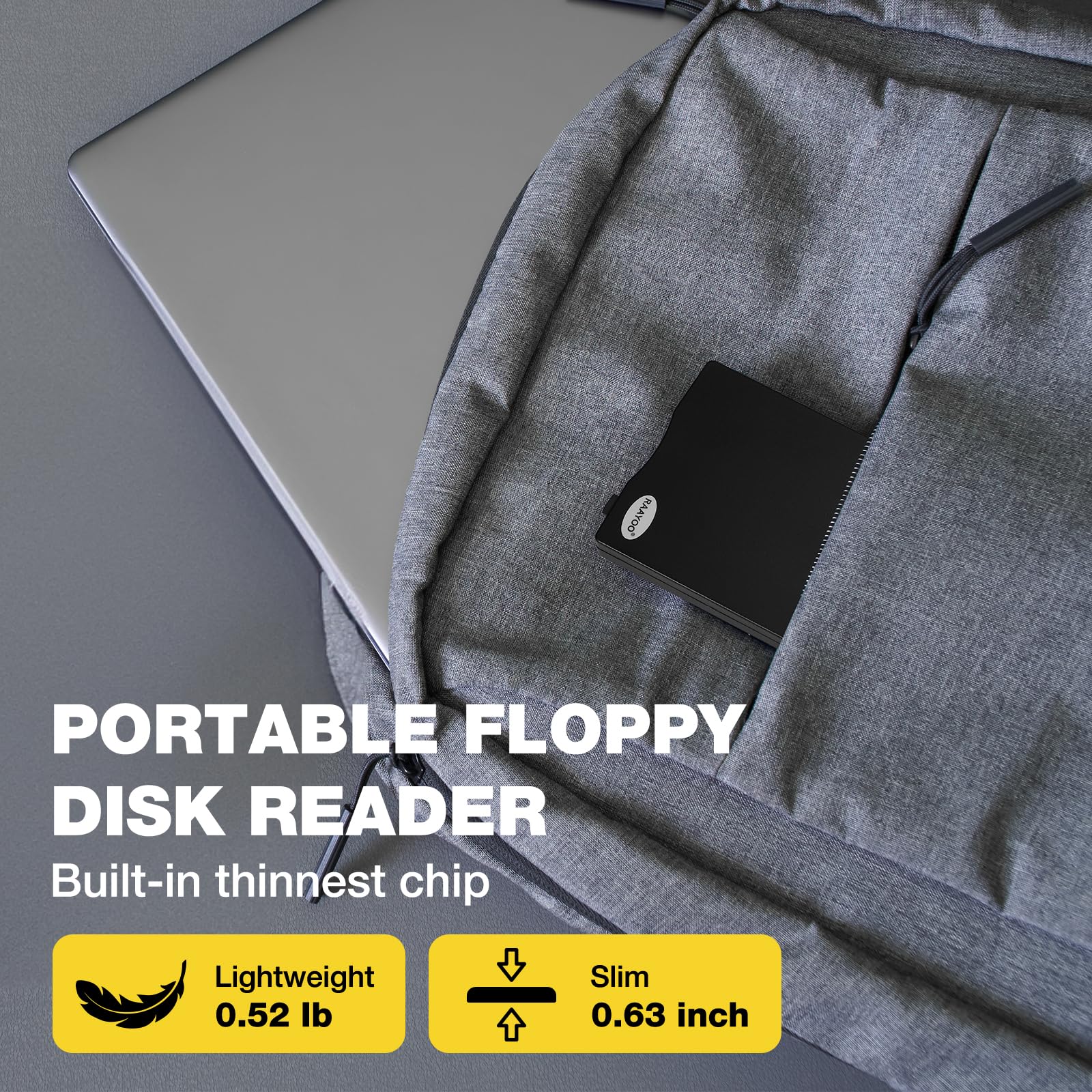 RAAYOO USB Floppy Disk Reader, 3.5 inch External Portable 1.44 MB FDD Floppy Disk Drive for Windows 11/10/8/7/2000/XP PC Laptop Desktop Notebook Computer