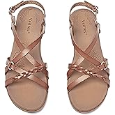 Veittes Women's Casual Flat Sandals,Fashion Braided Criss Cross Strap Braided,Adjustable Ankle Straps, Open Toe Summer Sandals