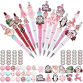 Geyee 12 Set Beadable Pens Assorted Bead Pens Wood Crystal Round Spacer Set Black Ink DIY Ballpoint for Women Men Gift Office Supplies(Multicolor,Pink Christmas)