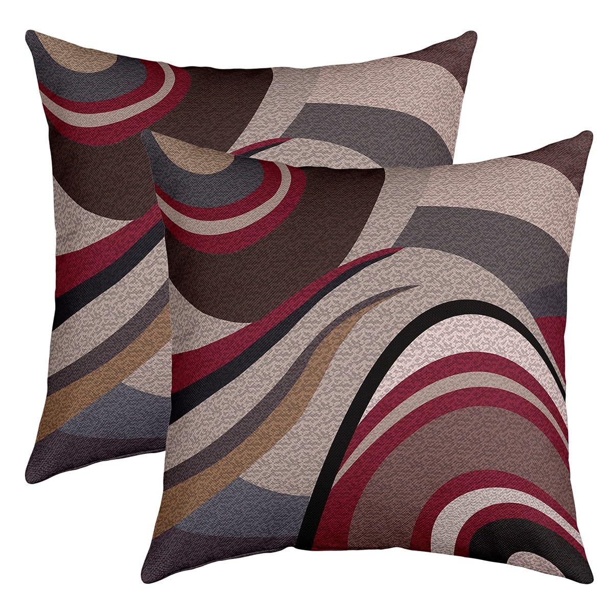 Loussiesd Pack of 2 Geometric Decorative Throw Pillow Covers, Soft Stripe Line Red Grey Square Cushion Case Set for Couch Sofa Bedroom Living Room, Modern Art Pillow Cases Pillowcases, 16x16 Inches — image 1