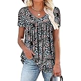 ZOLUCKY Womens Plus Size Short Sleeve Boho Tops Trendy Shirts Loose Fit Blouse Summer Tunic Top for Women S-3XL