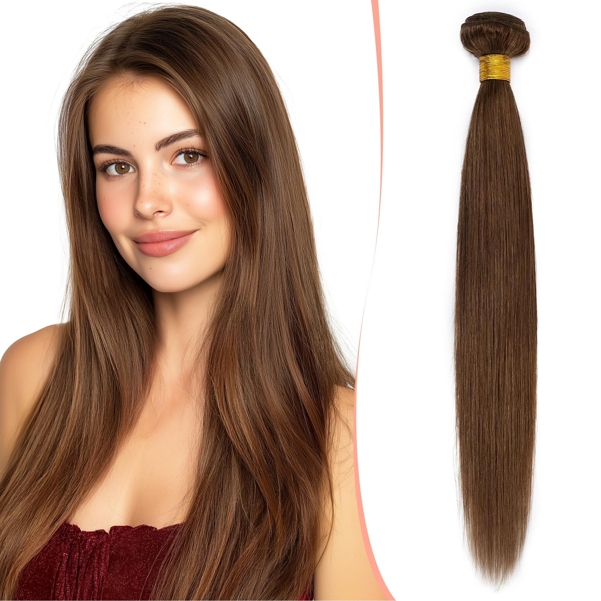 20 inches SEGO Straight Human Hair Bundles Virgin Straight [#4 Medium Brown] Weave Hair Human Bundles Unprocessed Silky Human Hair Extensions No Clip (1 Bundle,100g)