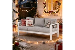 Kiss the Water Outdoor Couch Aluminum Patio Furniture Sofa, 3 Seat All-Weather Metal Patio Couch with 5" Thick and Soft Cushion and Wide Arm, Outdoor Sofa for Balcony, Porch