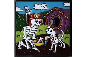 FINE CRAFTS IMPORTS 6x6 Dog Lover. Day-of-The-Dead Clay Tile