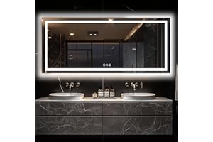 Antok 72"x 32" LED Bathroom Mirror with Lights, Anti-Fog, Dimmable, Lighted Vanity Mirror with Tempered Glass, Memory Function, 3 Light Modes, Safe Use, Horizontal, Vertical