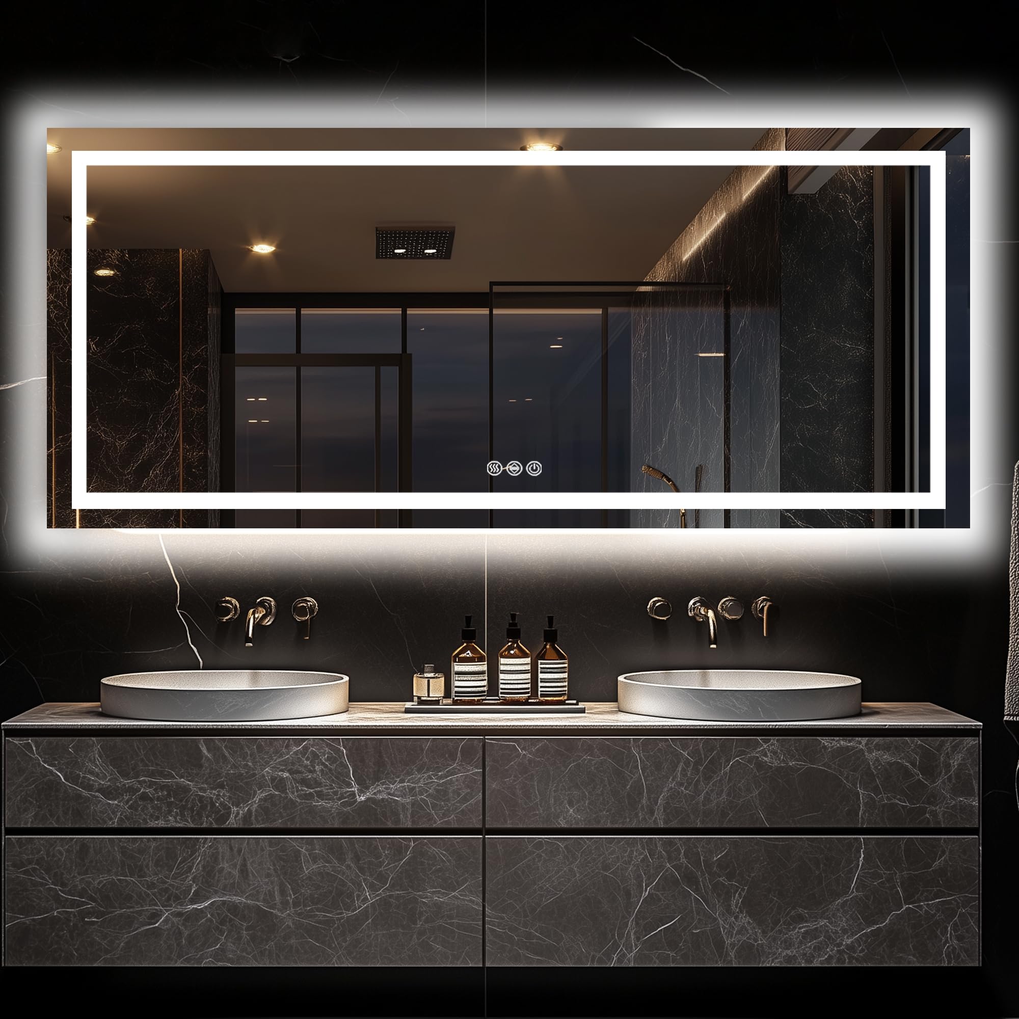 Photo 1 of Antok 72"x 32" LED Bathroom Mirror with Lights, Anti-Fog, Dimmable, Lighted Vanity Mirror with Tempered Glass, Memory Function, 3 Light Modes, Safe Use, Horizontal, Vertical, Wall Mount