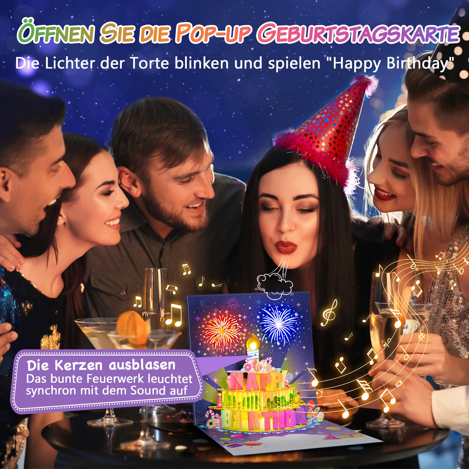 FITMITE Geburtstagskarte mit Musik Blowable LED Licht Kerze 3D Pop Up Karte Geburtstag mit Lichtern Happy Birthday Geschenke für Frau, Beste Freundin, Kinder, Schwestern, Familie. 2
