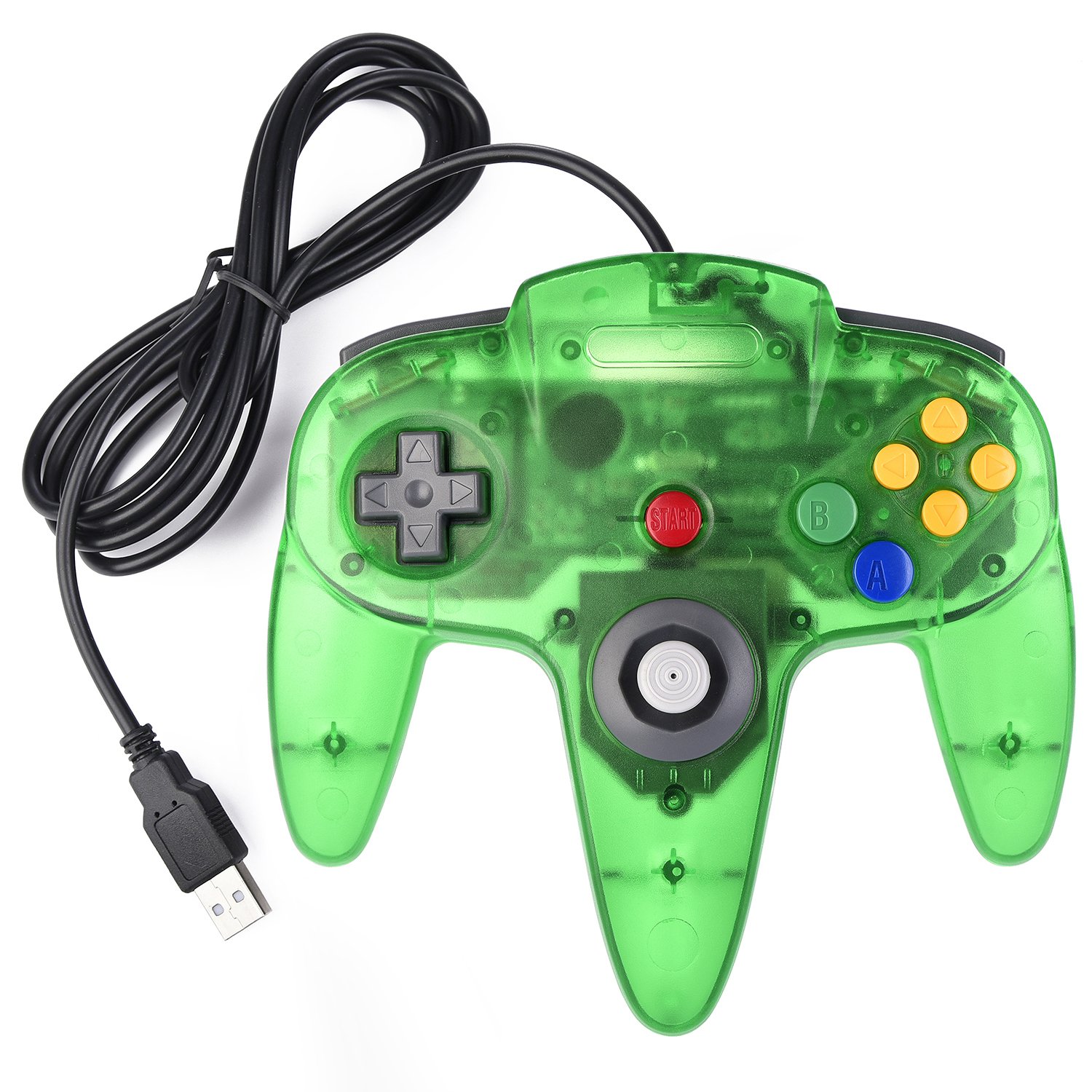 miadore Classic N64 USB Controller,Plu g& Play,Retro Wired Gamepad Joystick Game Controller for Windows PC,Mac,Linux,Raspberry Pi 3 (Clear Green) — image 1