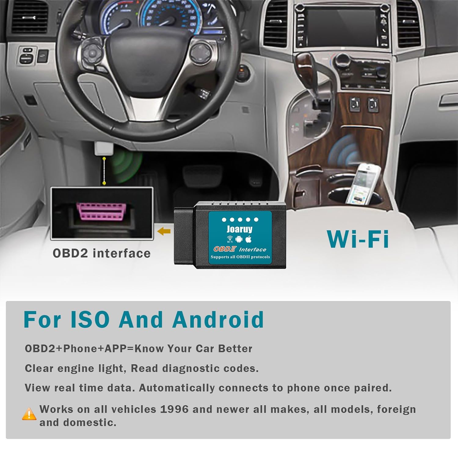 Amazon.com: Joaruy OBD2 Scanner, Car Code Reader WiFi Scanner Tool  Diagnostic for Cars,OBD2 Code Scanner Adapter for iOS & Android Support All  OBDII ...