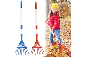 FANTANG 2PCS Kids Rakes for Leaves, 28" Child Size Garden Yard Rake Childrens Lawn Rake Toddler Leaf Rakes Blue Red Metal Head with Detachable Hardwood Handle Great Gardening Tools for Boy Girl