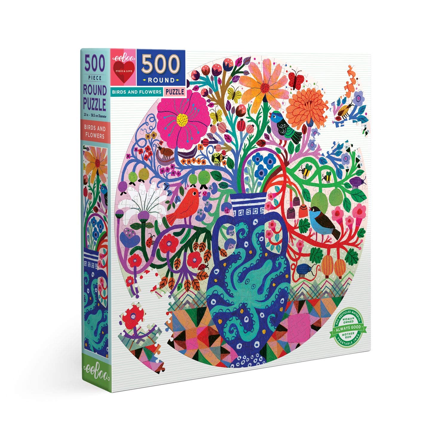 (New April) eeBoo 500pc Puzzle Birds and Flowers