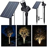 Varmtalys Solar Spot Lights Outdoor, Adjustable Angle Waterproof Landscape Spotlight, All Night LED Uplights Separate Panel, Warm & Daylight Selectable (3000k/4500k/6500k) for Tree Yard Garden 2 Pack