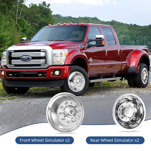 HIGHTALL 19.5 WHEEL SIMULATORS, 19.5″ 10 LUG STAINLESS STEEL HUBCAPS,POLISHED SURFACE,2PCS FRONT WHEEL/2PCS REAR WHEEL,BOLTS ON WHEEL COVER SET COMPATIBLE WITH FORD 2005-2025 F450/F550
